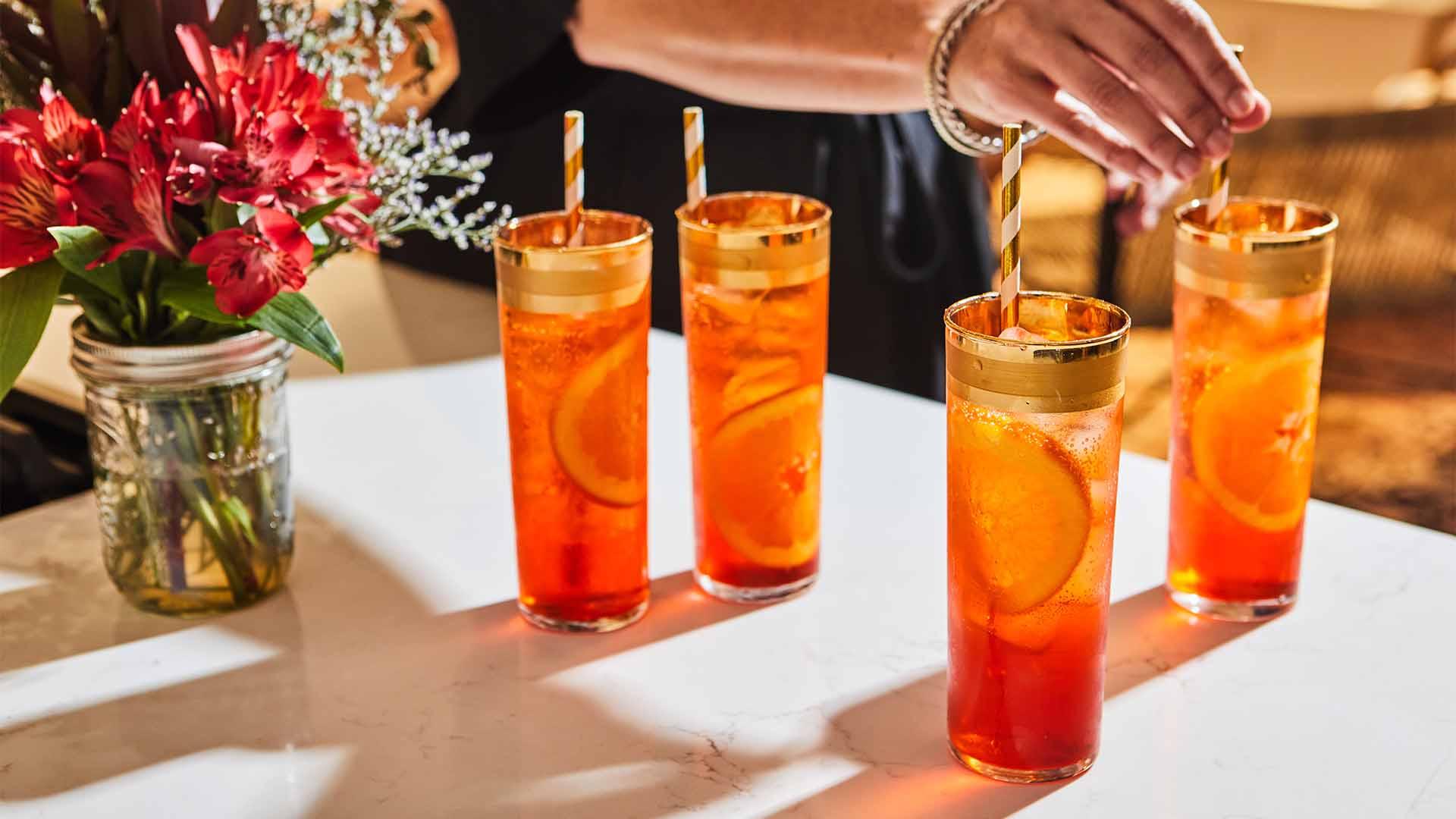 Fruit drinks set on a table