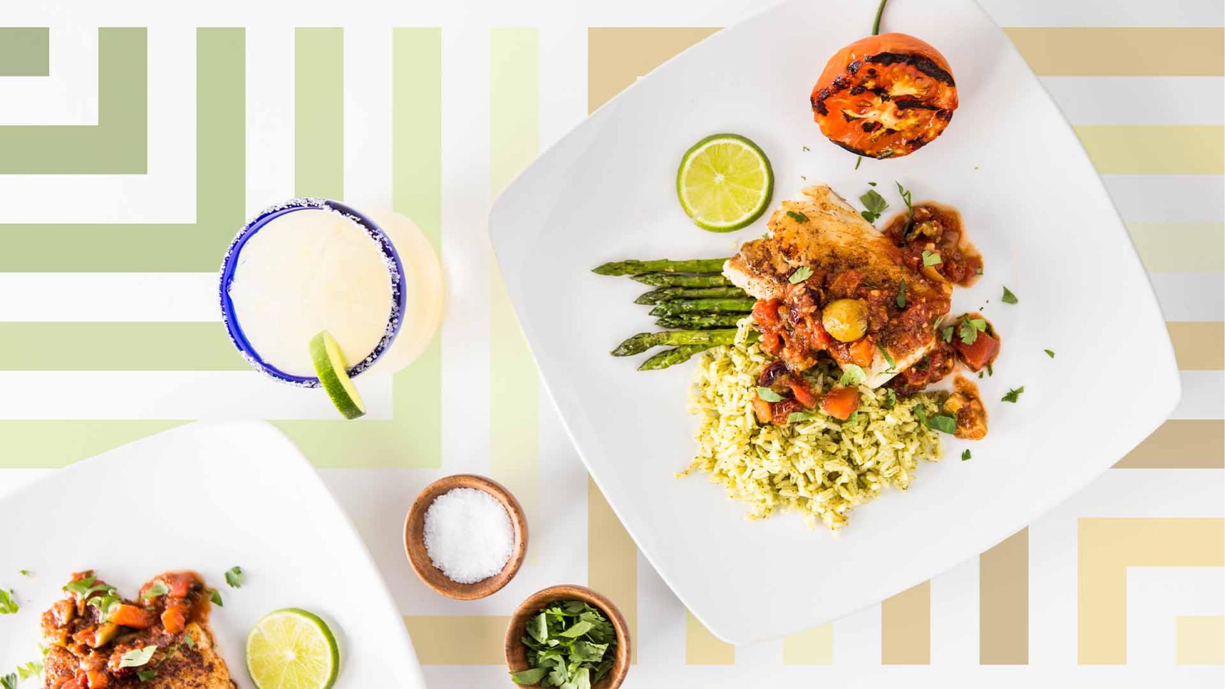 A luxury dish set upon a table with sides.