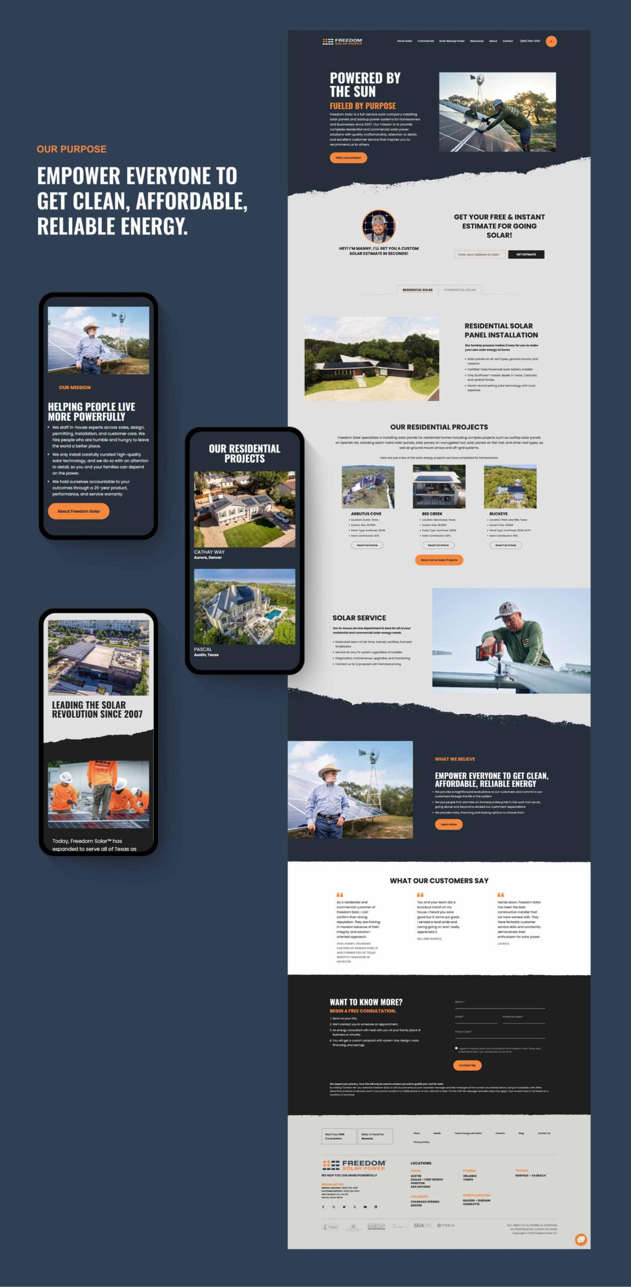 Showcase of website design for desktop, and multiple mobile screens.