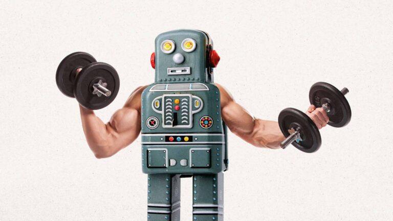 Simple robot toy with buff human arms curling weights