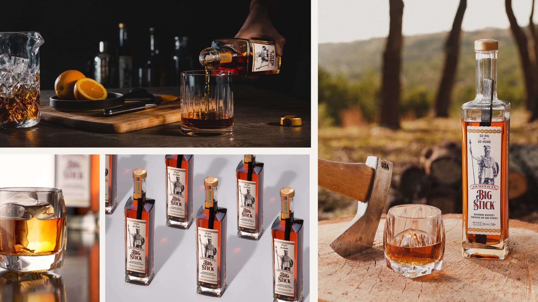 Product photos for various big stick bourbon products